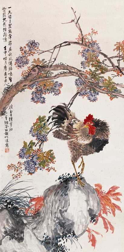 孙湘荃 1932年作 雄鸡报晓 立轴
